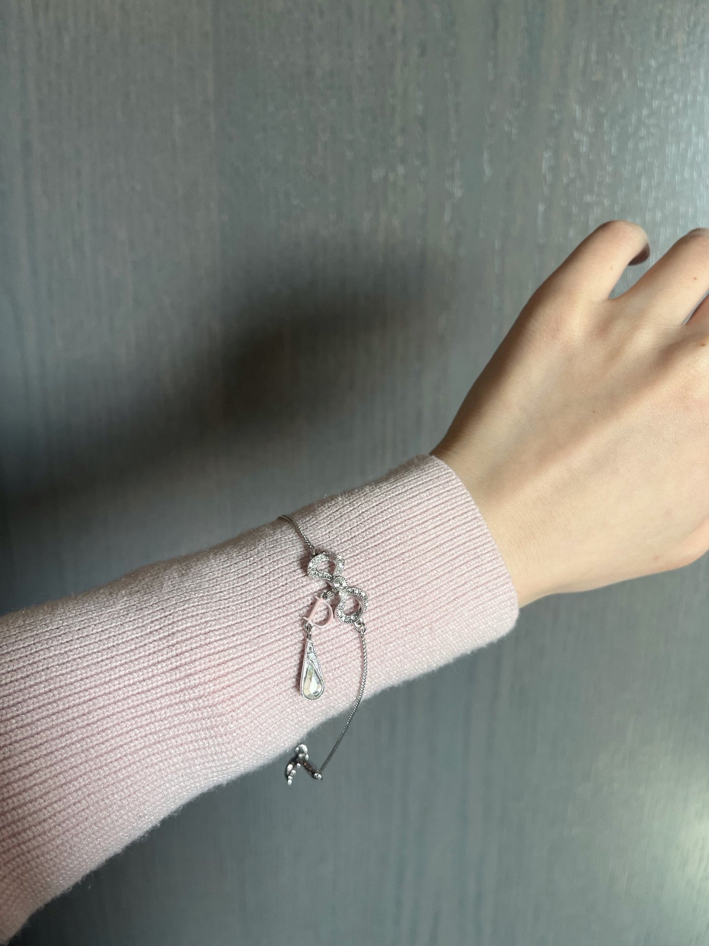 Vintage Dior Crystal Bow Drop Bracelet – Silver Tone