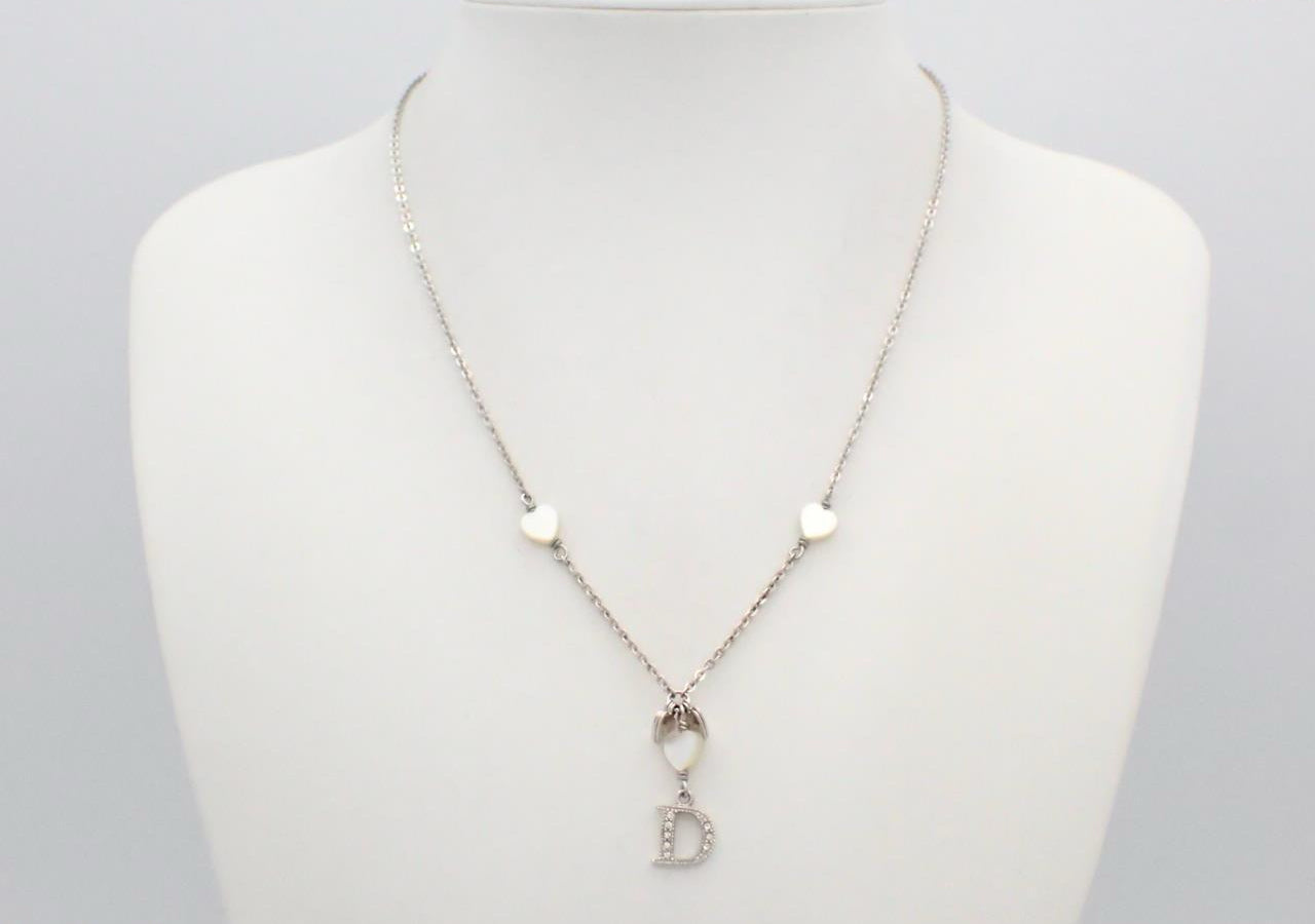 Vintage Dior White Mother of Pearl Heart-shaped Pendant Necklace