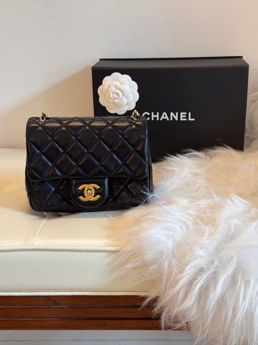 ON HOLD* Chanel Black Lambskin Gold Chain Mini Flap