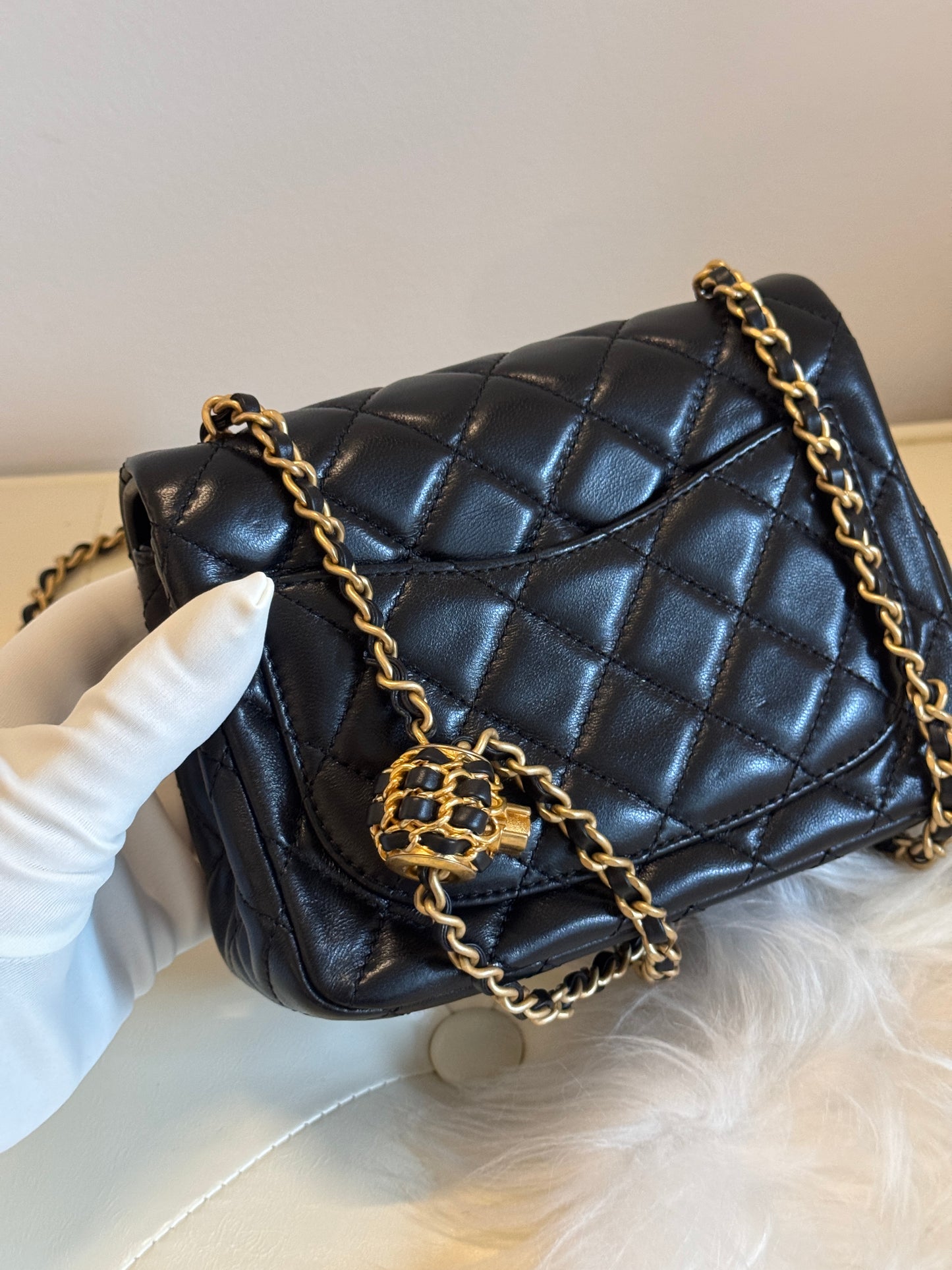 Chanel Black Lambskin Gold Chain Mini Flap