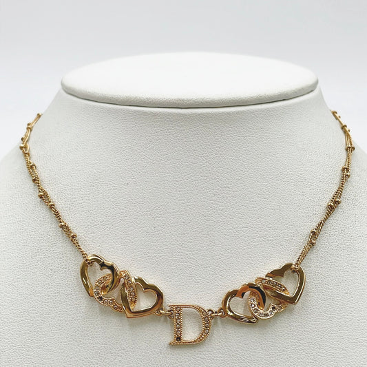 Dior Vintage Gold-Tone Crystal Heart & “D” Logo Necklace