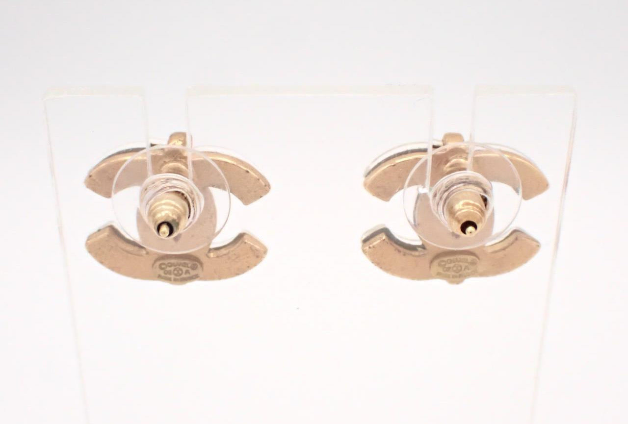 Chanel 2002 Transparent CC Plated Gold Stud Earrings