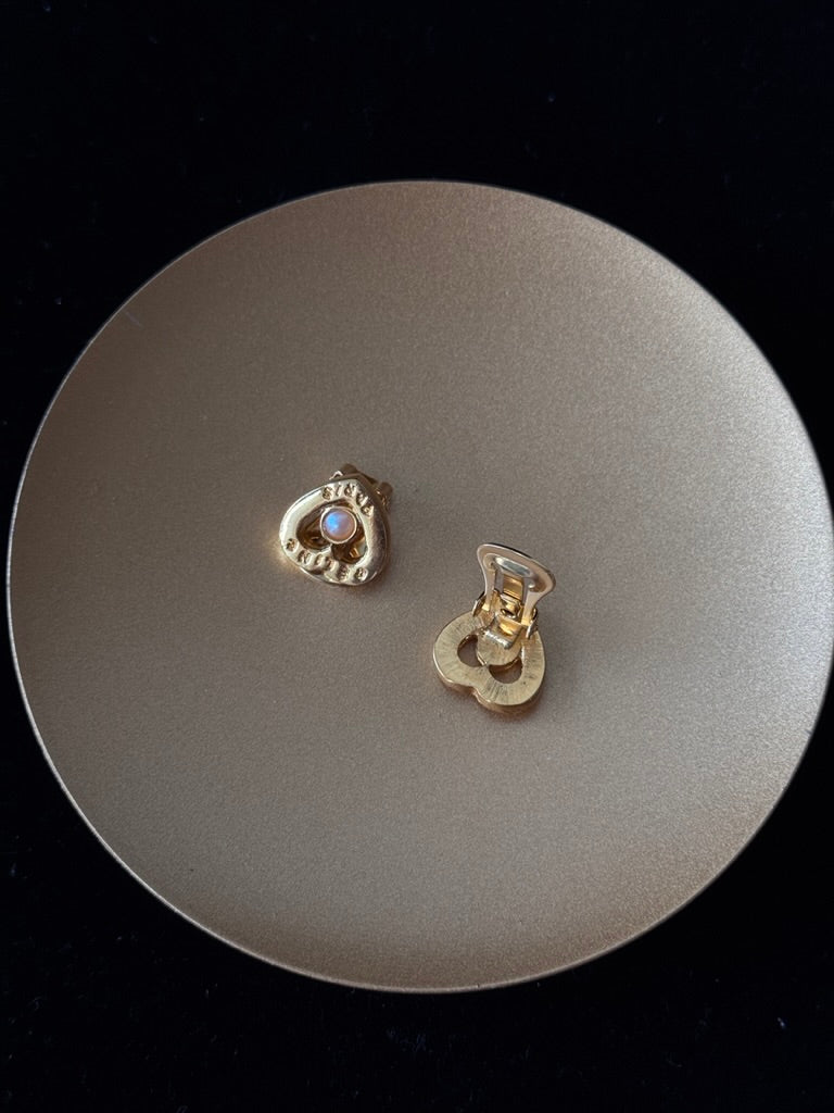 Celine Vintage Heart Pearl Ear Clips