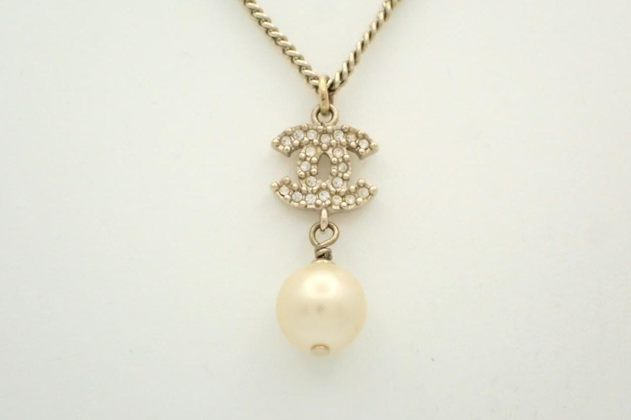 Chanel 2012 Crystal CC Pearl Drop Necklace