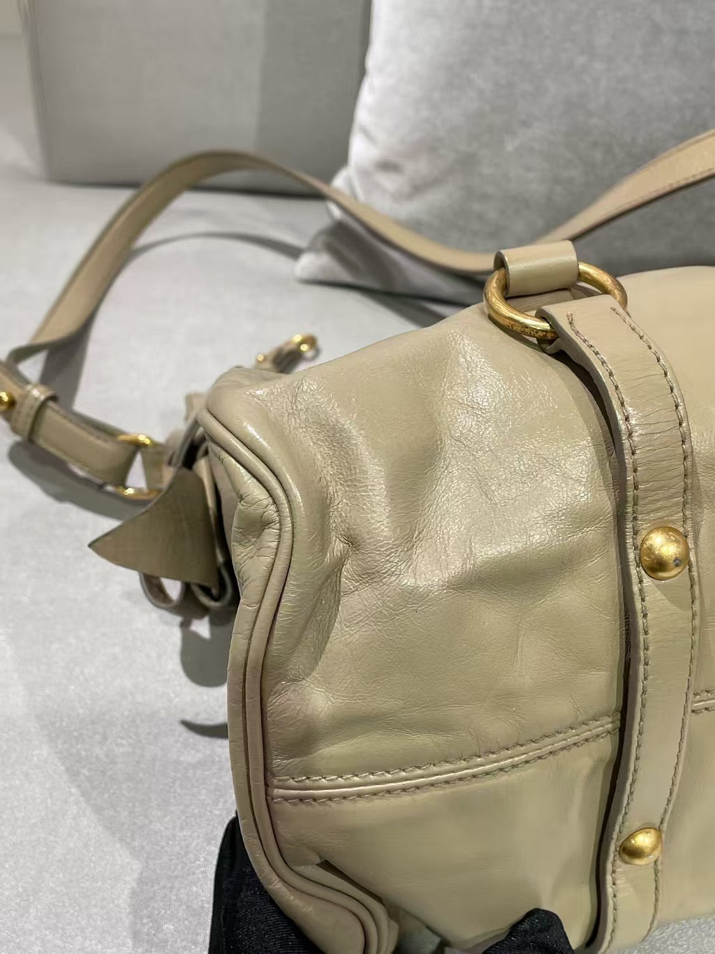 Miu Miu Vitello Lux Bow Satchel – Ivory