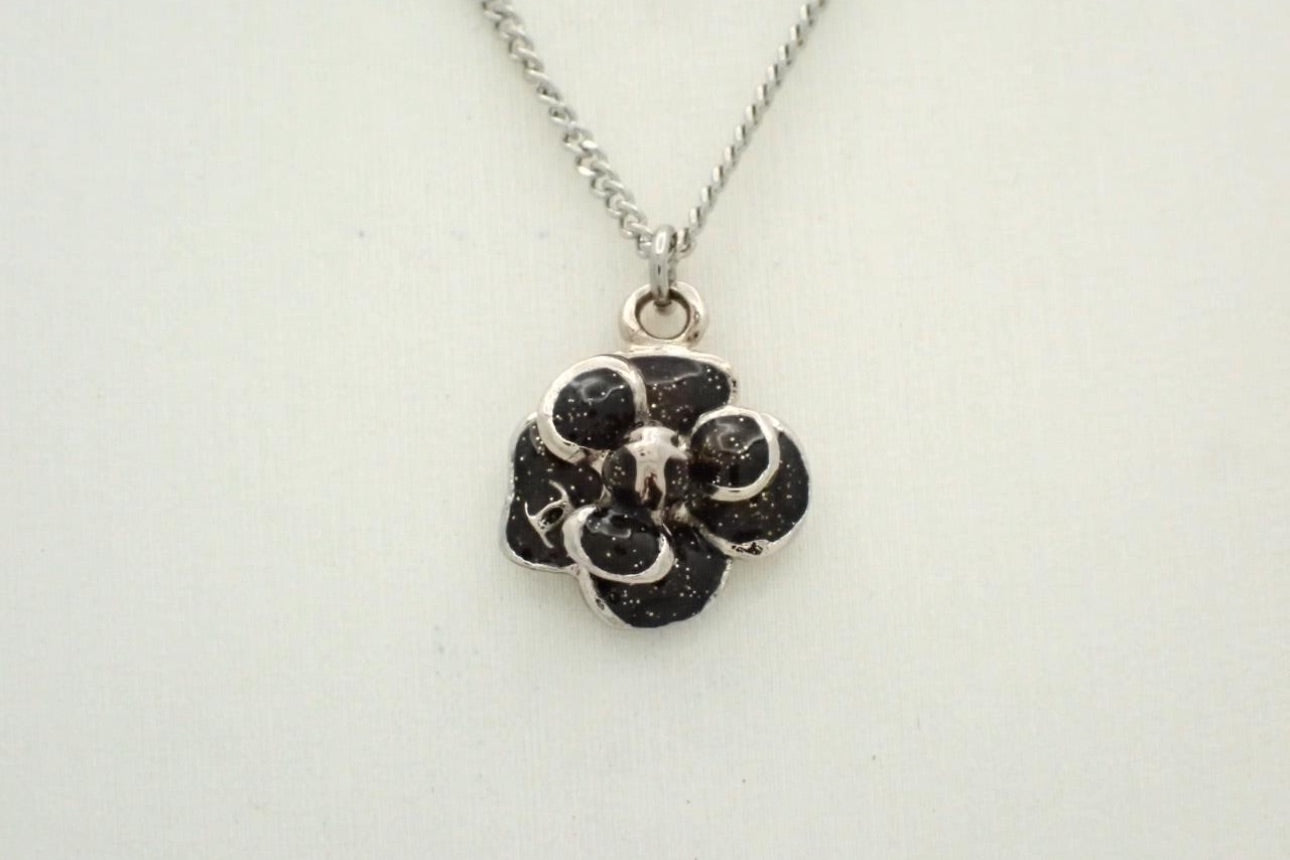 Chanel 2009 Spring Black Enamel Camellia Pendant Necklace