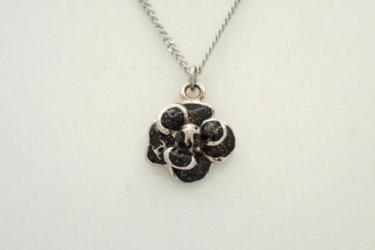 Chanel 2009 Spring Black Enamel Camellia Pendant Necklace
