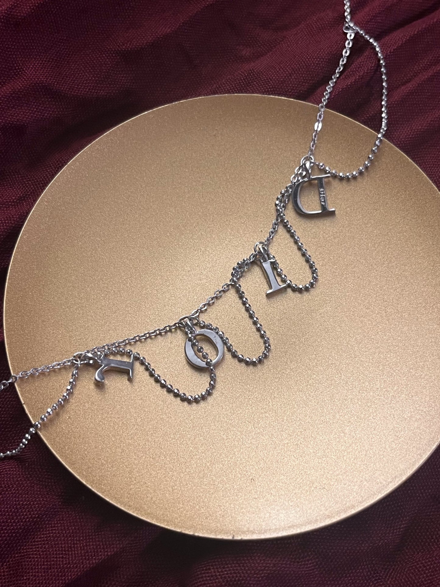 Dior Vintage Silver-Tone Crystal Letter Charm Choker