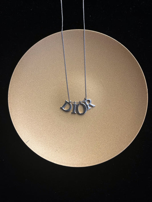Vintage Dior Silver Logo Letter Pendant Necklace