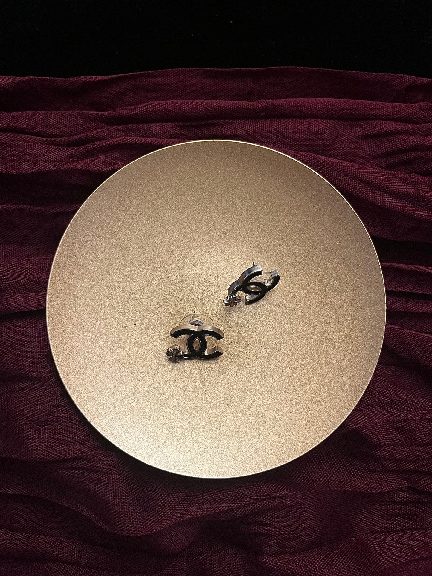 Chanel 2012 Black & Gold Clover CC Stud Earrings