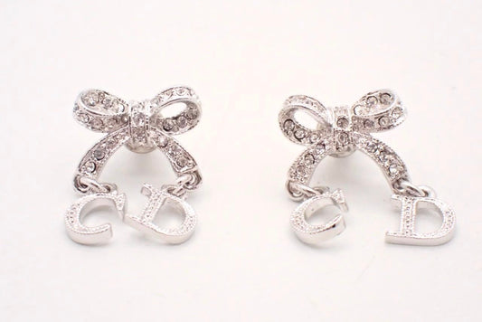 Dior Crystal Bow CD Charm Drop Earrings