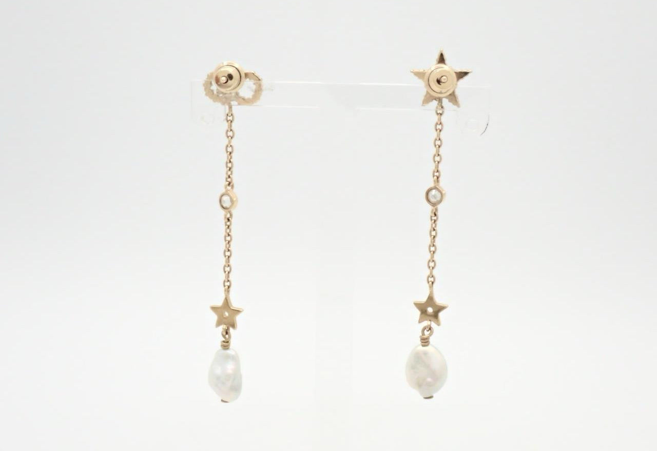 Dior Star and Pearl Drop Earrings – Gold Tone