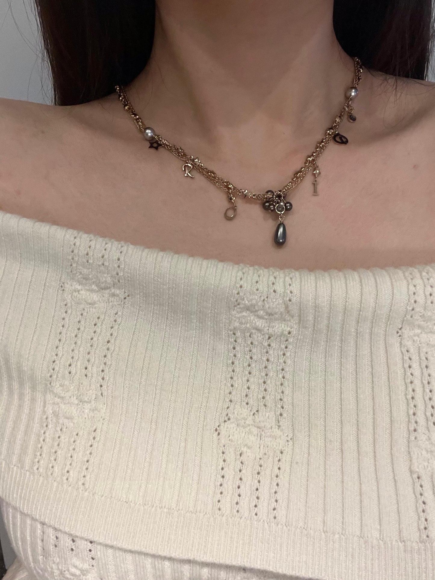 Vintage Dior Purple Pearl Starfall Double-Layer Necklace