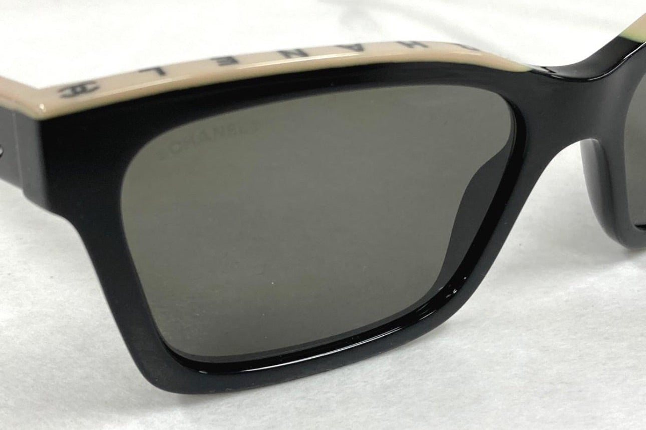 Chanel Vintage Black & Beige Two-Tone Logo Narrow Sunglasses