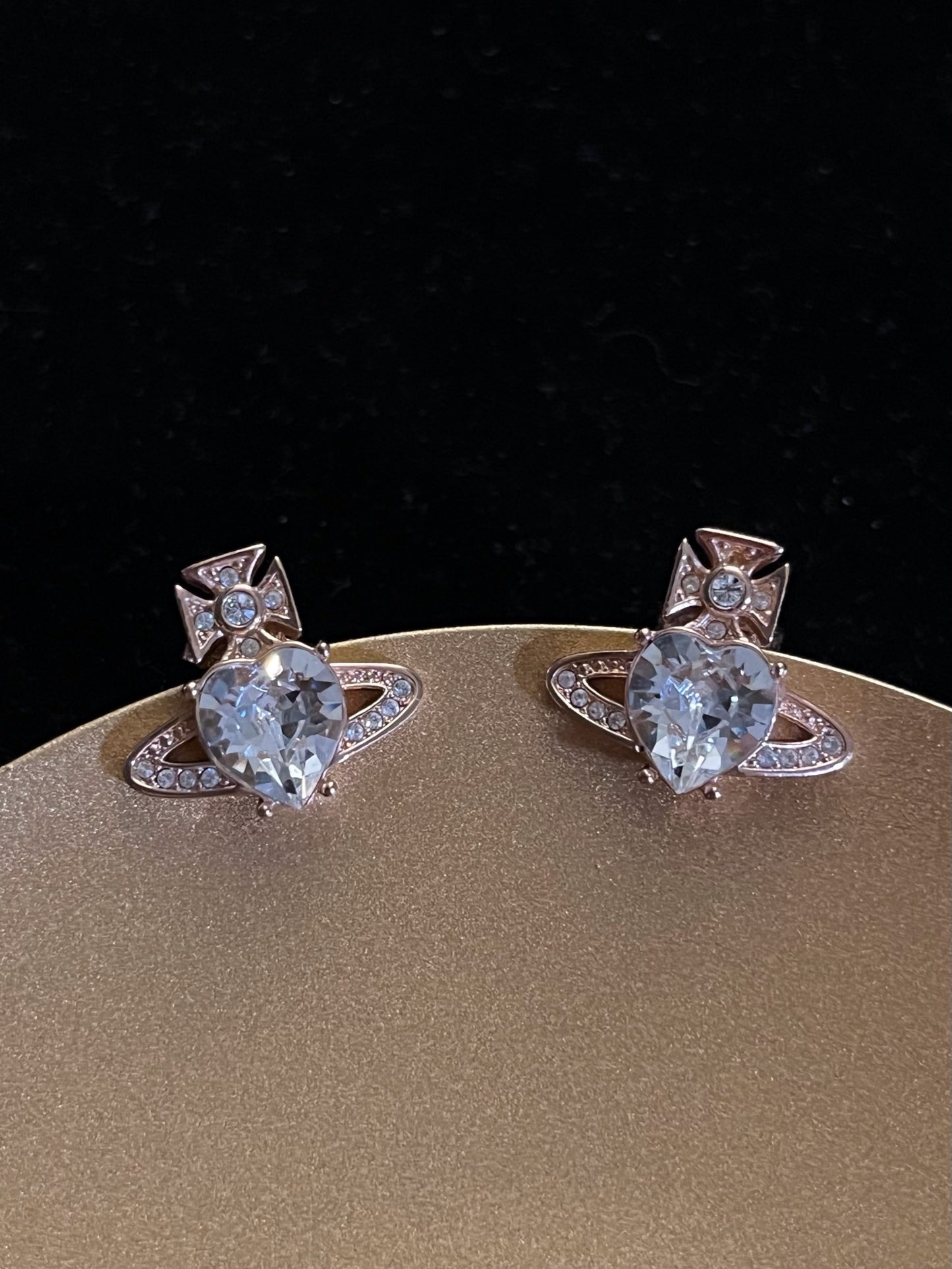 Vintage Vivienne Westwood Crystal Heart Orb Stud Earrings – Rose Gold Tone