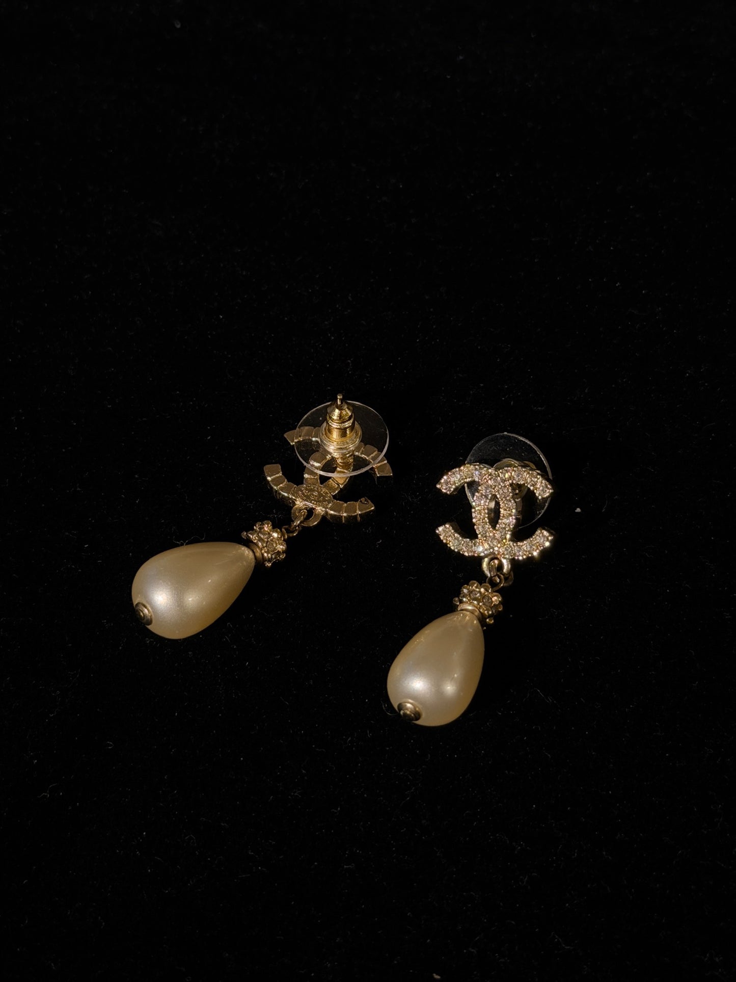 Chanel "Crown Cascade" Métiers d'Art Crystal Pavé CC & Baroque Pearl Drop Pierced Earrings