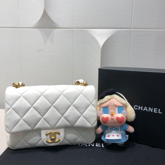 Chanel 2023 Classic Small Flap Bag in White Lambskin with Gold Hardware