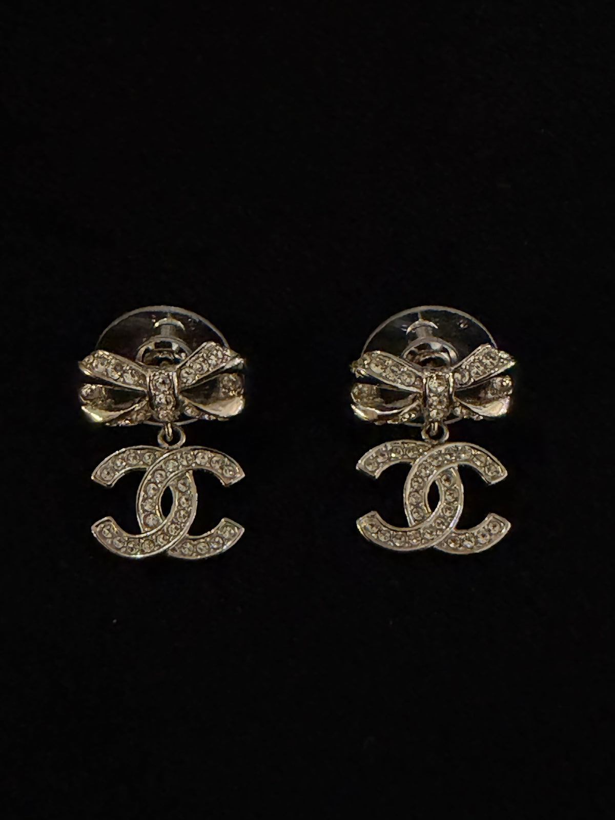 Chanel Crystal Bow CC Drop Earrings