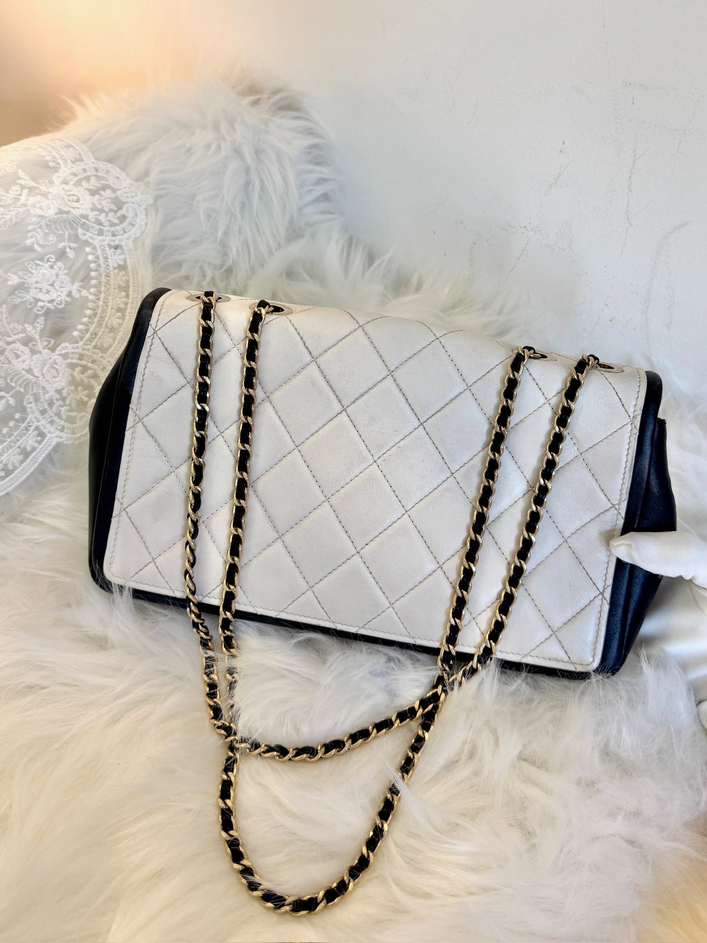 Chanel Black and White Bicolor Quilted Flap Bag