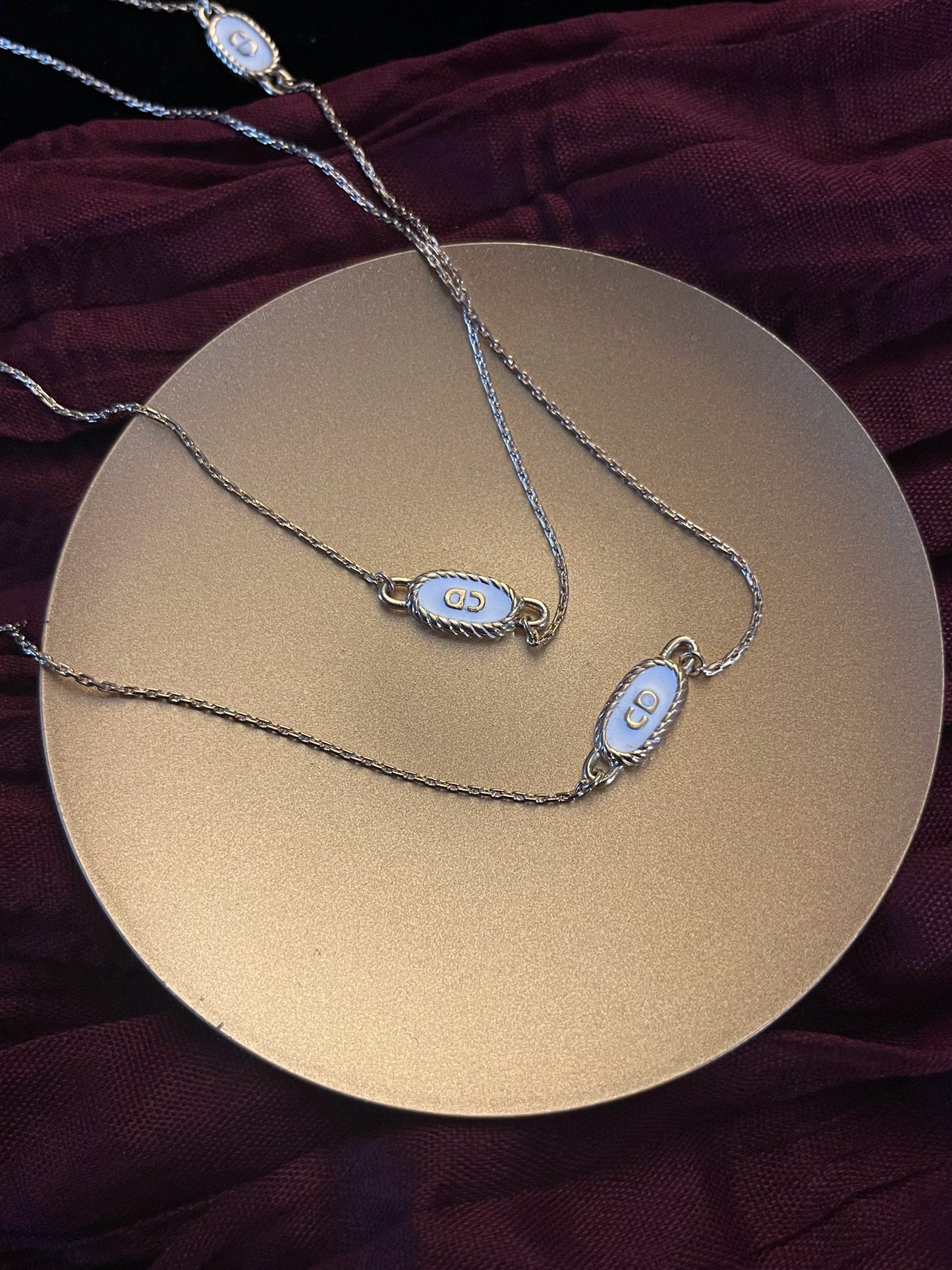 Vintage Dior c.1990 Platinum-Tone Enamel CD Rope Chain Necklace