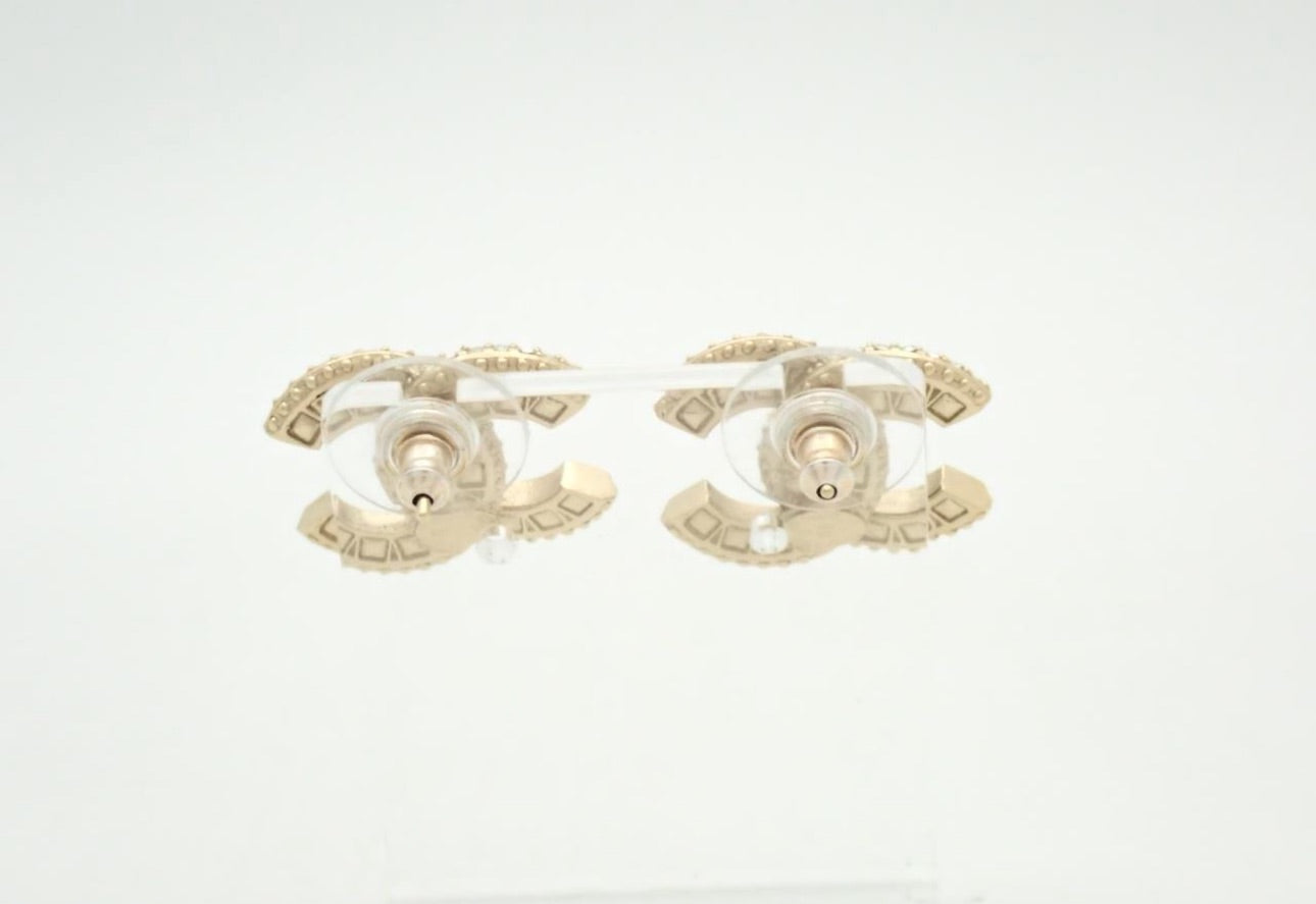 Chanel Crystal CC Stud Earrings – Champagne Gold Tone
