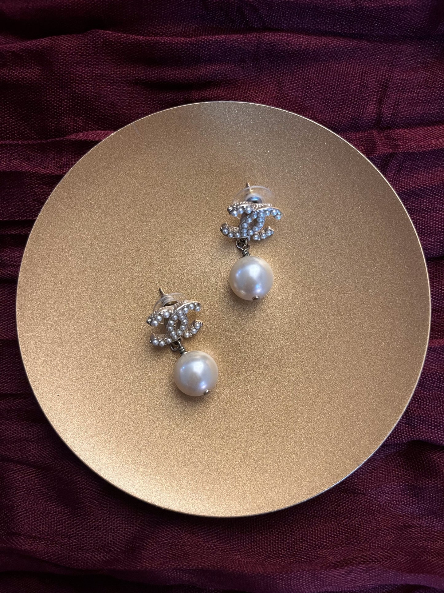 Vintage Chanel 2011 Irregular Double C Pearl Earrings