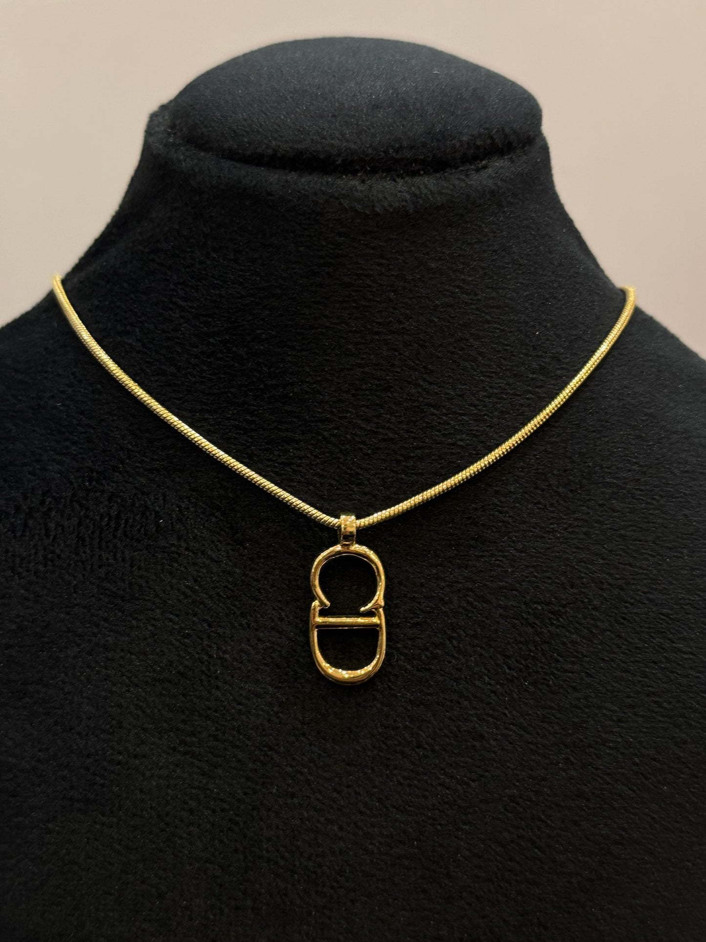 Vintage Dior Gold-Tone Logo Pendant Necklace