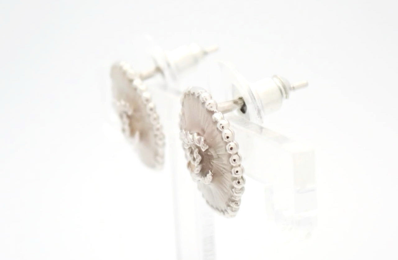 Chanel 2015 Vintage Silver CC Textured Stud Earrings