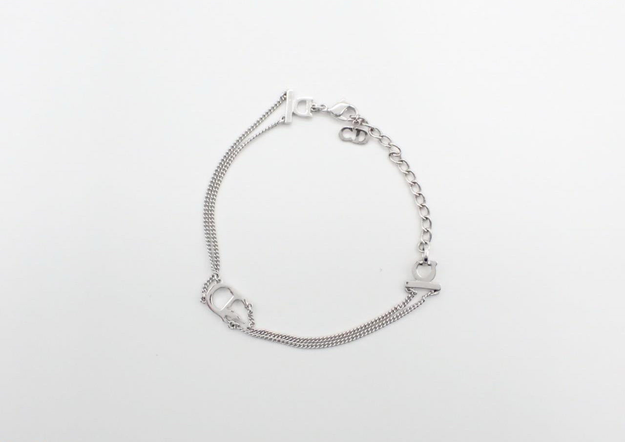 Vintage Dior Silver Flame Double-Chain Bracelet