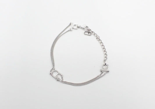 Vintage Dior Silver Flame Double-Chain Bracelet