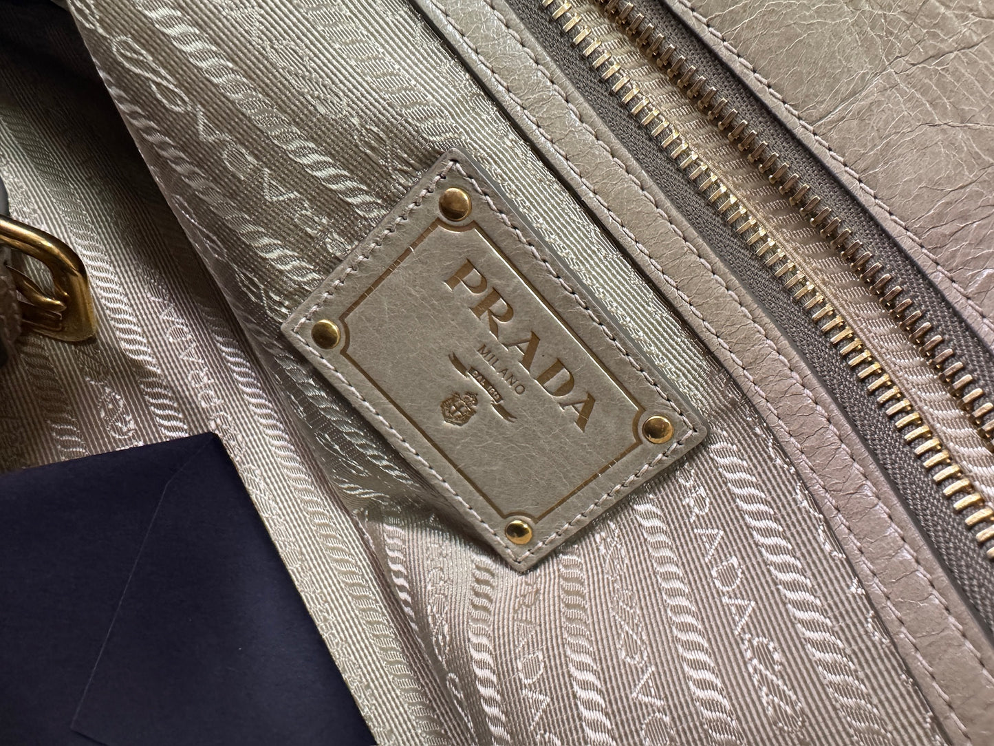 Prada Vintage Taupe Glossy Leather Top Handle Satchel