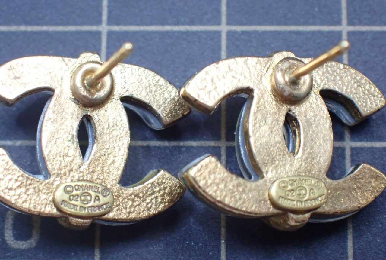 Chanel 2002 Transparent CC Plated Gold Stud Earrings