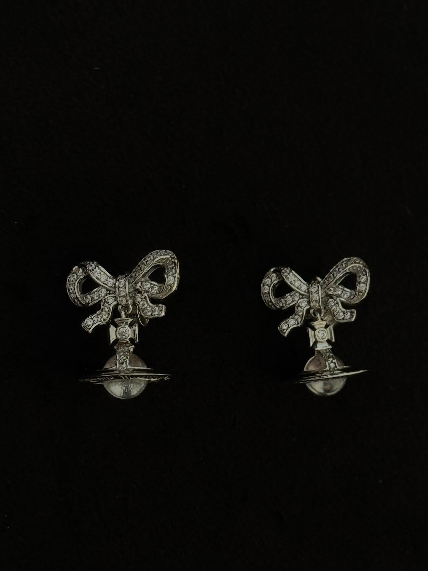 Vivienne Westwood Crystal Bow Orb Pearl Drop Earrings