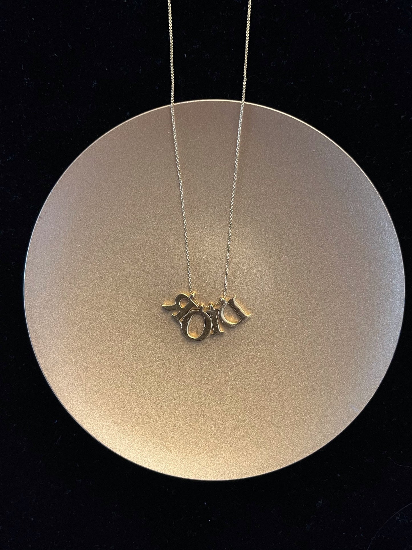 Vintage Dior Logo Letter Necklace – Gold Tone