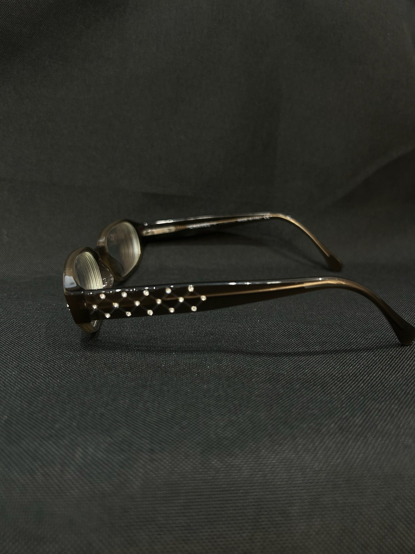 ON HOLD* Vintage Chanel Tortoiseshell Rectangular Glasses with Crystal-Embellished Temples