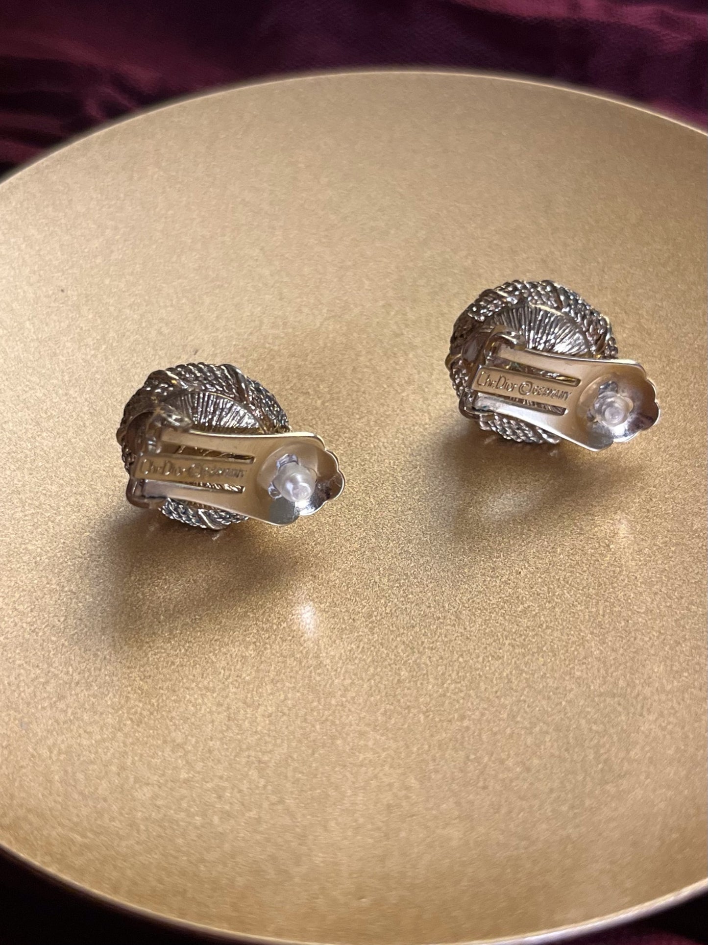 Vintage Dior Twisted Gold-Trim Pearl Clip-On Earrings