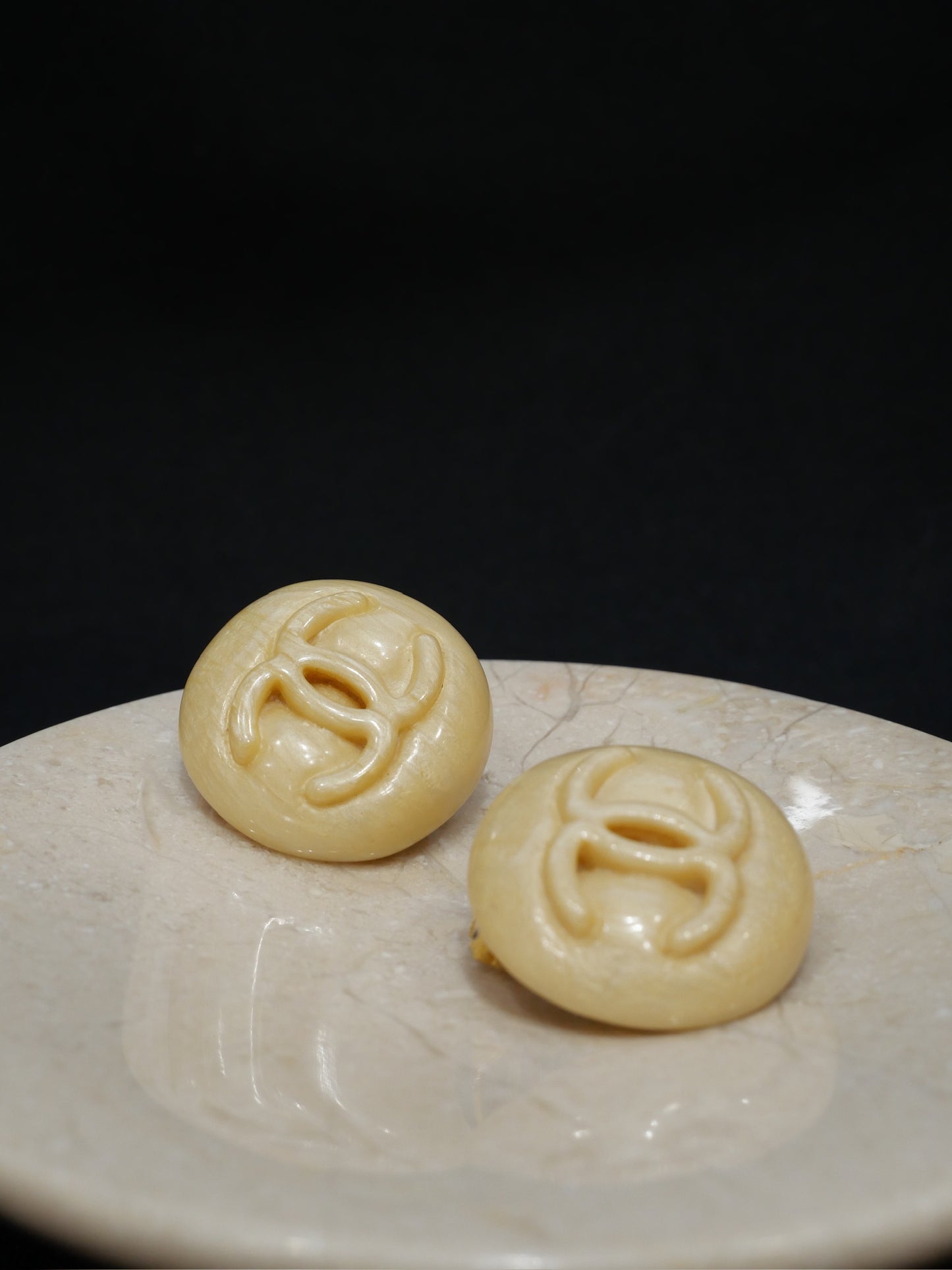 Vintage Chanel 2000s Ivory CC Button Ear Clips