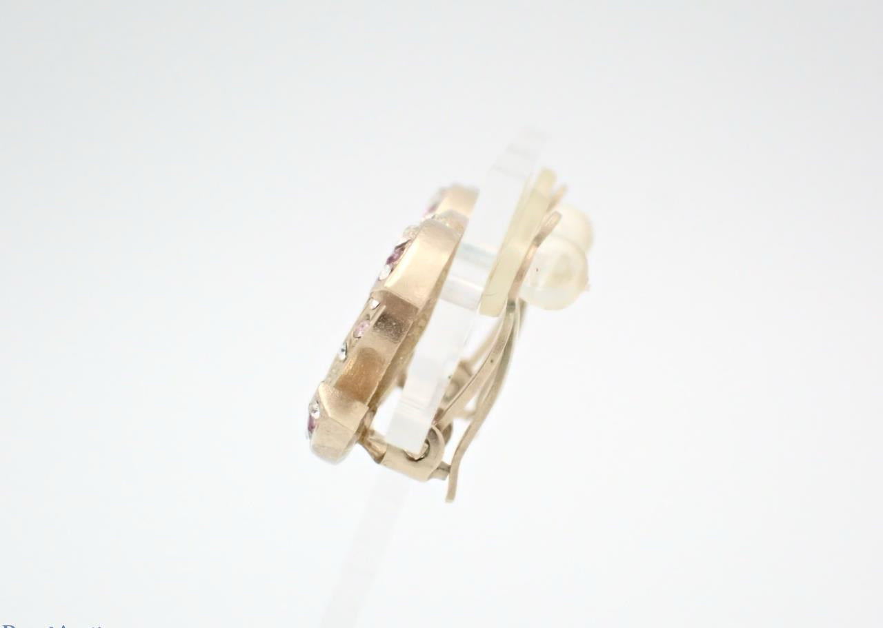 Chanel 2012 Vintage Gold-Tone Double C Pink & Royal purple Crystal Ear Clips