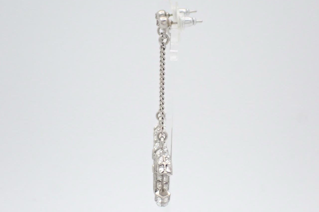 Chanel Silver-Tone Crystal CC Drop Earrings