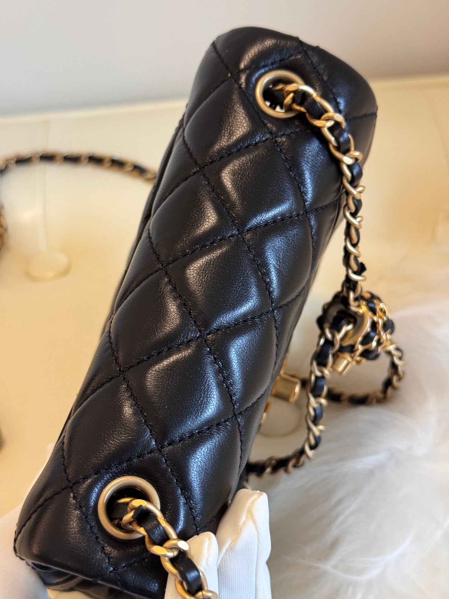 Chanel Black Lambskin Gold Chain Mini Flap