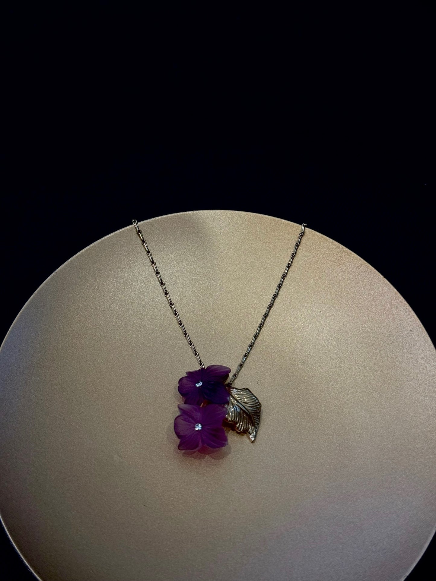 Vintage Dior Purple Flower & Gold Leaf Necklace