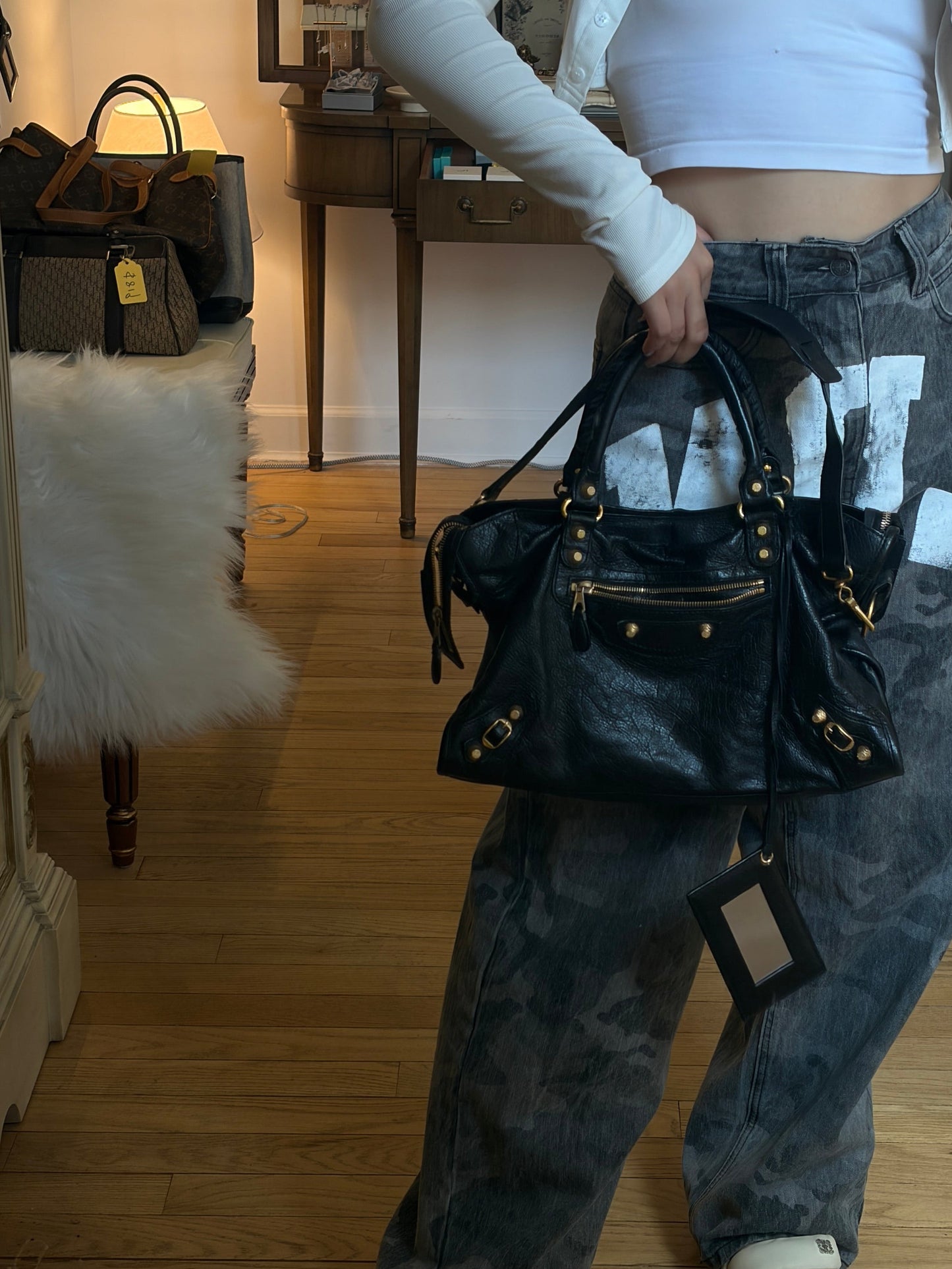 Balenciaga Black and Gold Medium Bag