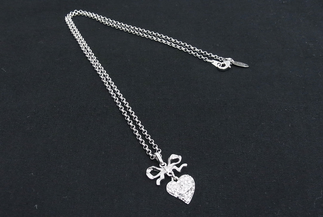 Vivienne Westwood Crystal Heart Bow Pendant Necklace (Silver Tone)