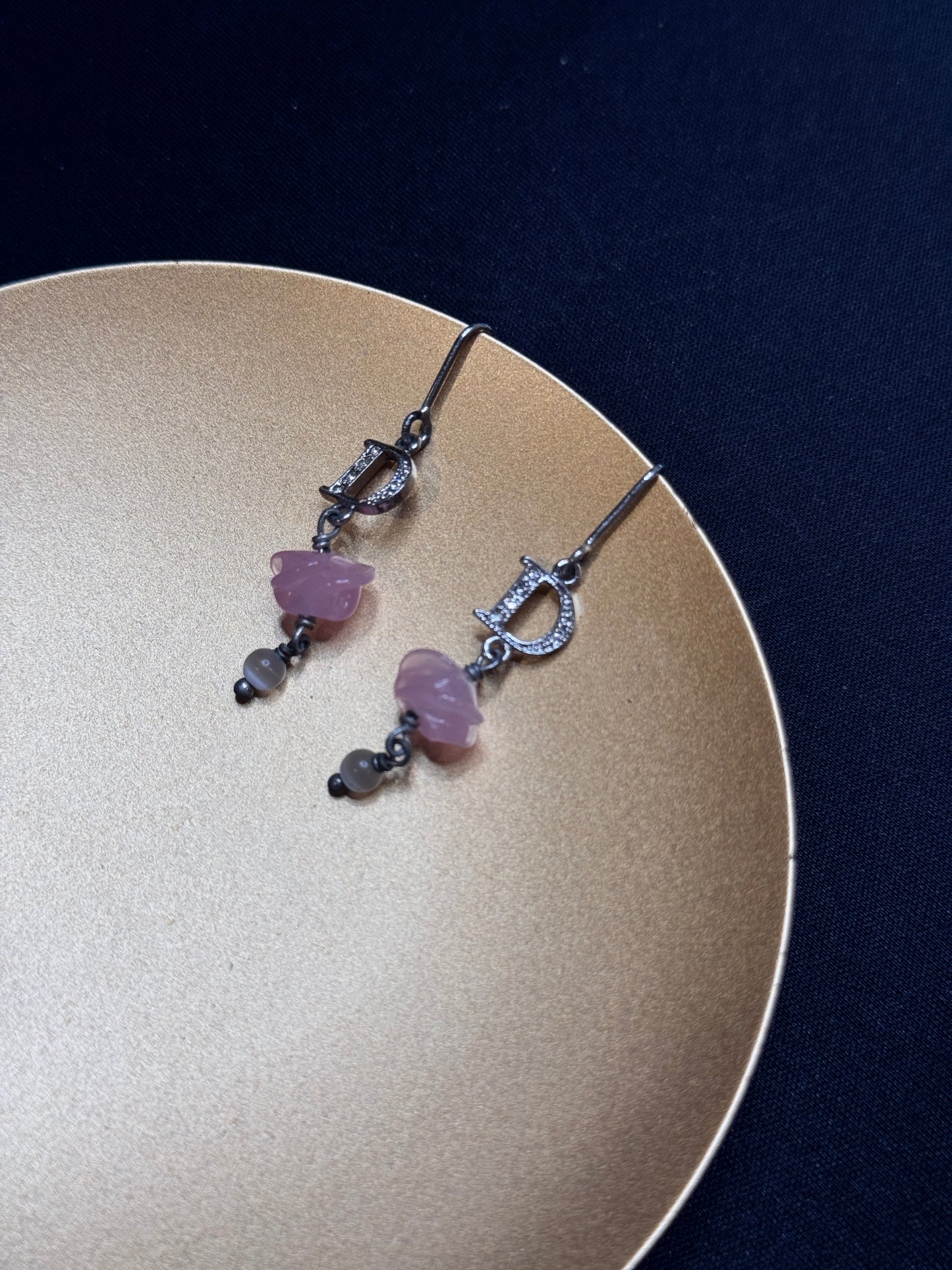 Vintage Dior Pink Glass Drop “D” Earrings