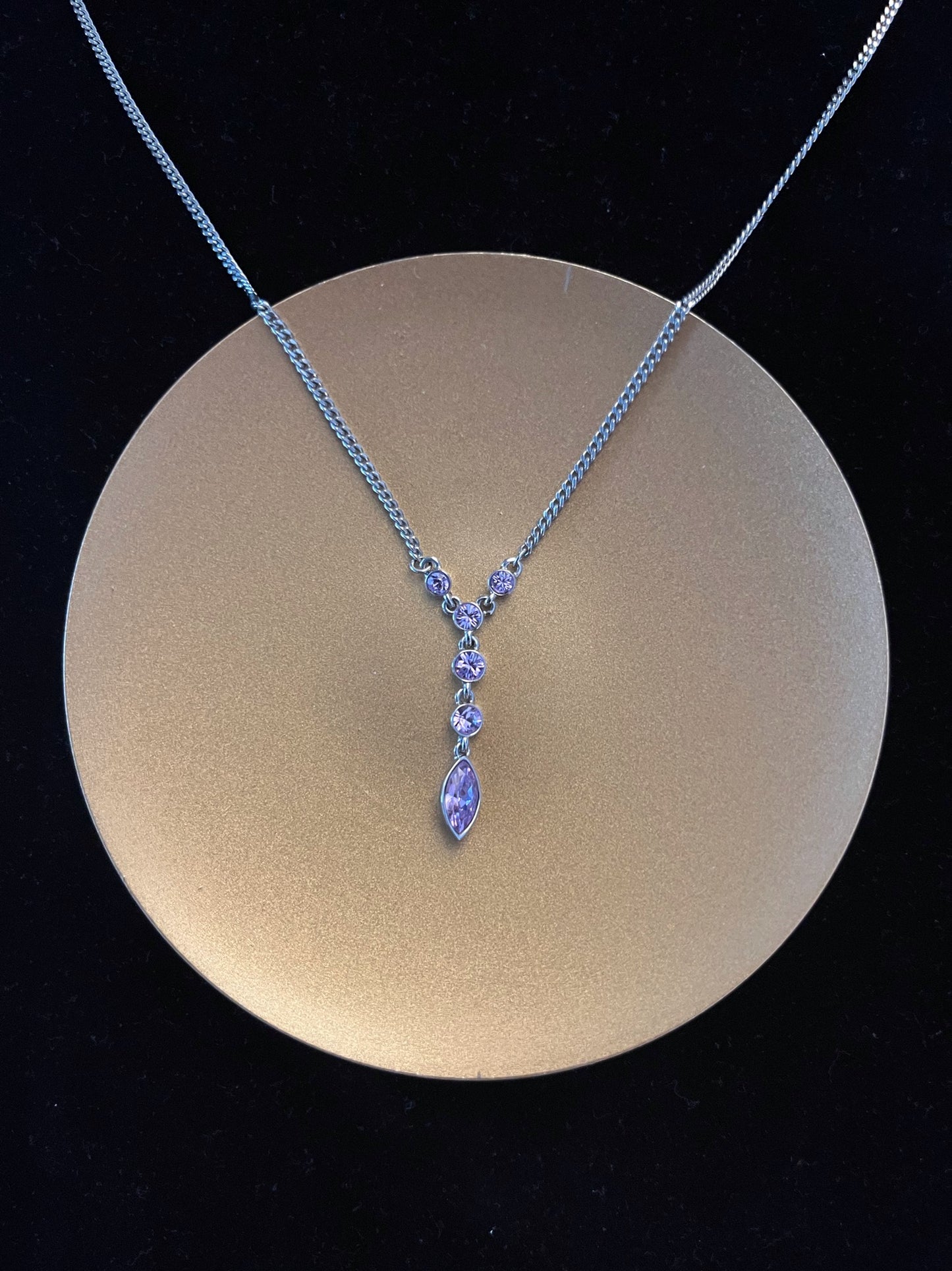 Vintage Givenchy Lavender Crystal Drop Necklace – Silver Tone