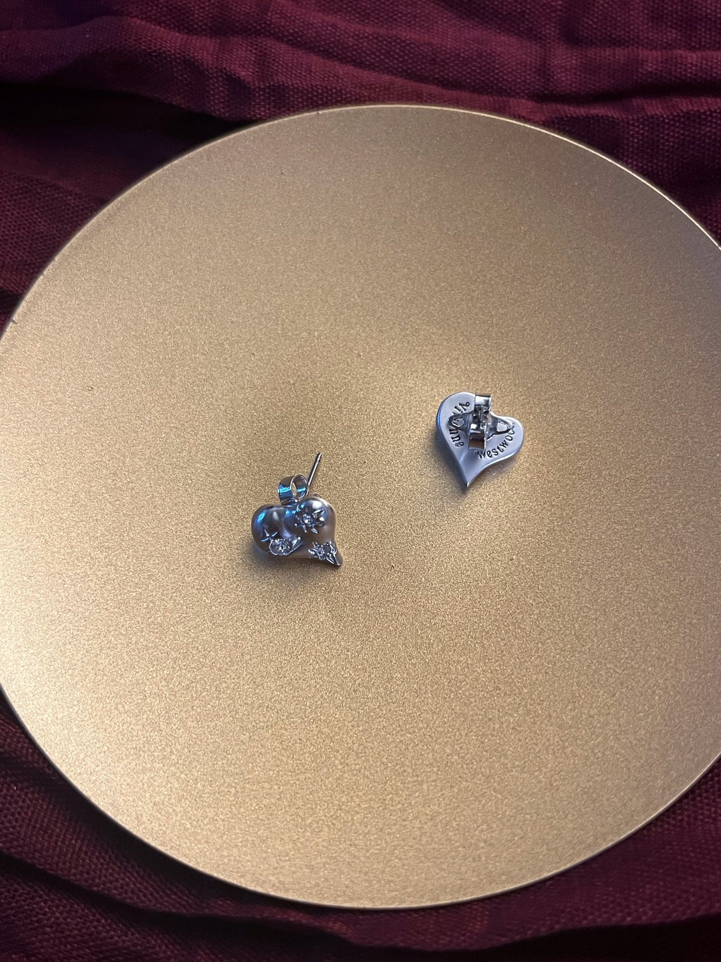 Vivienne Westwood Silver Cosmic Heart Crystal Stud Earrings