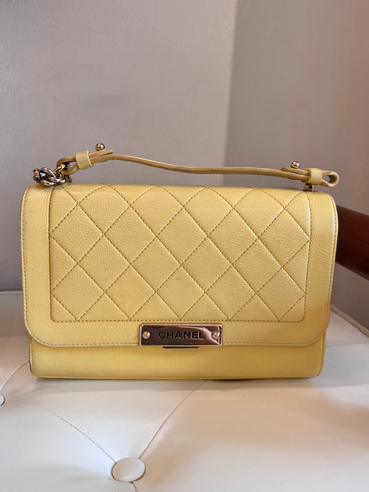 Chanel Yellow Quilted Leather Chain Shoulder Bag