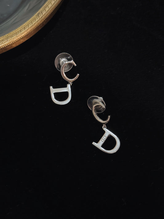 Dior Vintage Silver “CD” Drop Stud Earrings