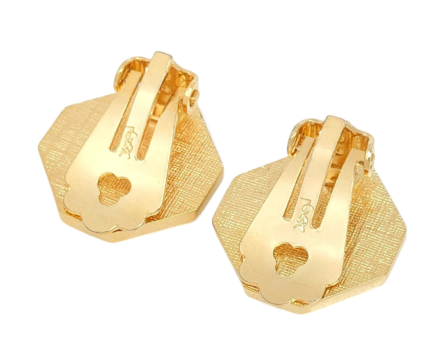 YSL Hexagon Crystal Logo Ear Clips