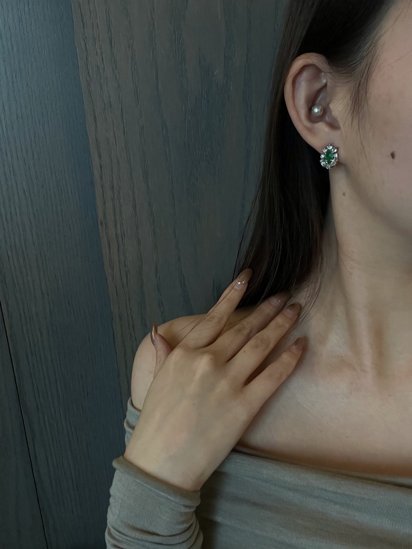 Vintage Dior Jade-Heart Crystal Clip-On Earrings